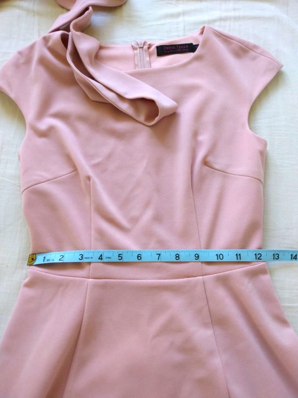 Blush pink fit and flare midi dress with tie - Picture 6 of 10